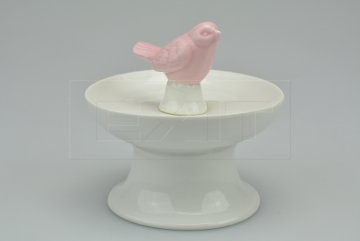 Porcelánové dekorační pitítko pro ptáčky (11x11cm) - Růžový ptáček