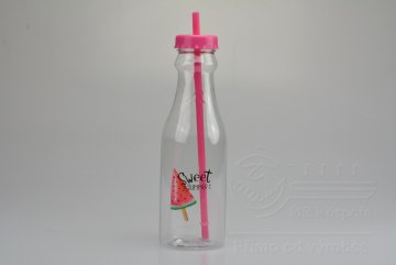 Plastová láhev s víčkem a brčkem 650ml - Růžová (23,5x7cm)