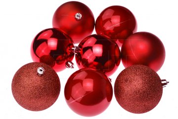 Vánoční koule na stromeček FLORA (8cm) 8ks - Červené