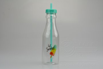 Plastová láhev s víčkem a brčkem 650ml - Tyrkysová (23,5x7cm)